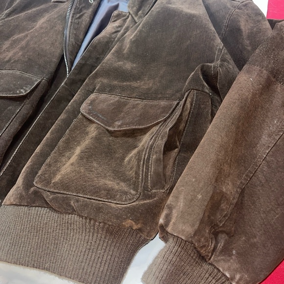 Paris BROWN SUEDE Leather BOMBER Jacket zip up Snap Lined 90s Collared Men’s LRG - Picture 15 of 16